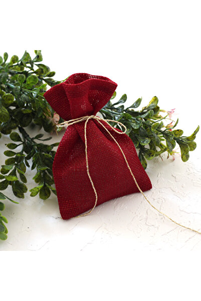 Bimotif Kırmızı simli kumaş kese, 10x15 cm 10 adet