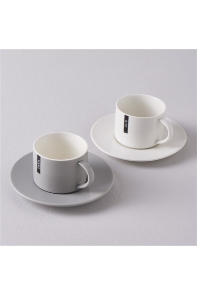 Linens Mine&Yours Porselen 2'li 110 ml Kahve Fincan Seti Beyaz-Gri