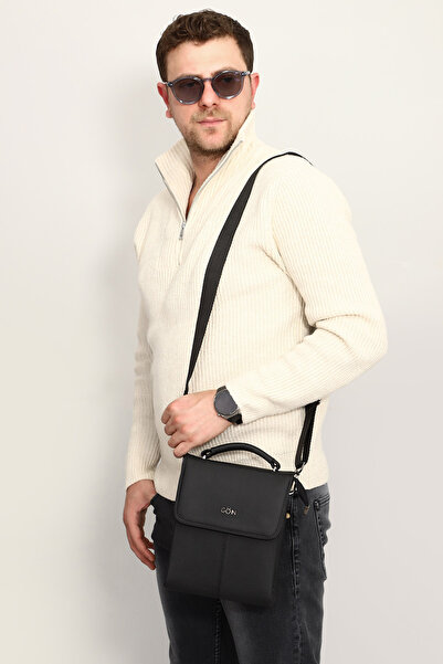GÖNDERİ(R) BLACK Gön Genuine Leather Medium Size Unisex Shoulder Bag Q3675