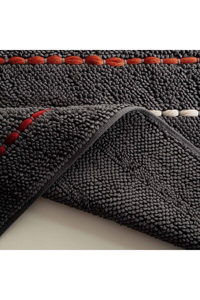 Ecocotton Χαλάκι μπάνιου Katari 100% βαμβακερό κέντημα στο χέρι ανθρακί 50x80 εκ.