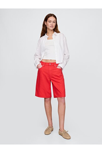 GAP Kadın Kırmızı Uzun Kesim Denim Şort