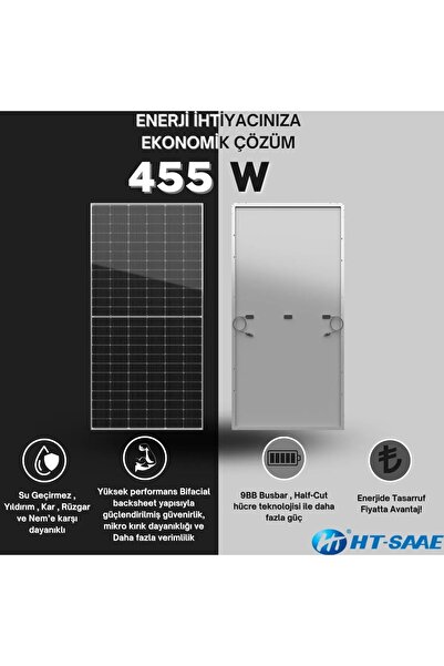 HT-SAAE Ht72-166m 455 Watt Güneş Enerji Paneli Half-cut Monokristal Yüksek Verimli Bifacial Hücre