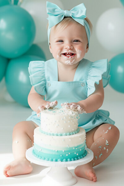 Parla Kids Baby Girl Mint Green Cotton Salopet Bandana Set