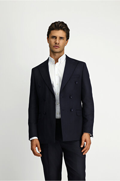 Kiğılı Regular Fit Sivri Yaka Yünlü Kruvaze Kapama Takım Elbise