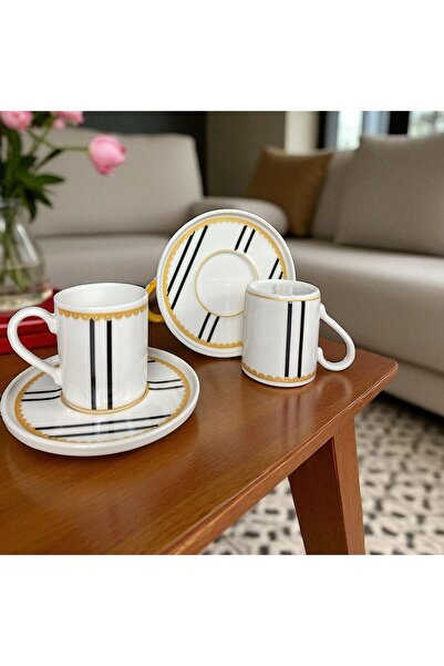 qtahya homes queen of kütahya Art Deco Coffee Cup Set 12 Pcs Porcelain Vertical Line