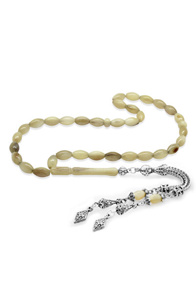 Tesbihane Non-Tarnish Metal Tasseled Barley Cut Ram Horn Rosary
