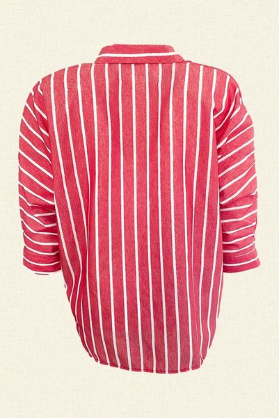 GZ Design Blue Embroidered Red Striped Oversize Shirt