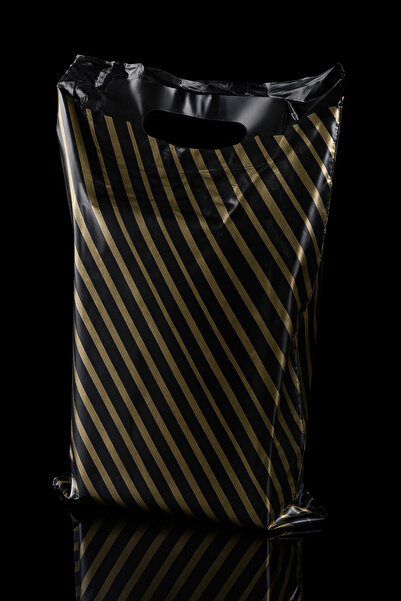 YOK YOK AMBALAJ Takviyeli Diagonal El Geçme Mağaza Poşeti 50 Adet 50 X 60 Cm Şerit Desenli Alışveriş Poşeti