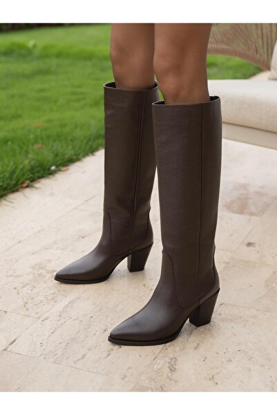 ECENİN BUTİĞİ Aniela Kahve Deri Hakiki Deri Kadın Çizme