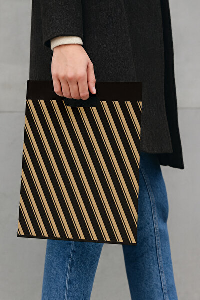 YOK YOK AMBALAJ Takviyeli Diagonal El Geçme Mağaza Poşeti 50 Adet 33 X 45 Cm Şerit Desenli Alışveriş Poşeti