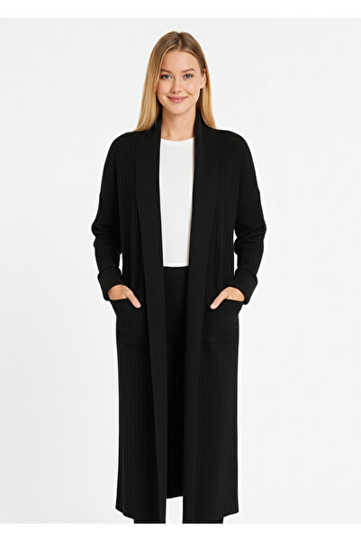 Wearified Kadın Şal Yaka Oversize Uzun Triko Hırka