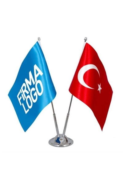 Genel Markalar Kişiye Özel Masa Bayrağı - Firmaya Özel Çift Direkli Logolu Masa Üstü Bayrak