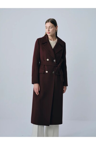 IDA Collection Dikiş Detaylı Kruvaze Yaka Kaban Bordo