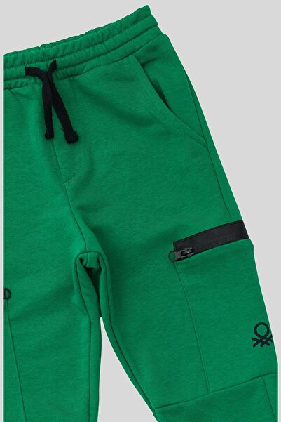 Benetton 4-14 Years Old Zipper Detail Boys Jogger Sweatpants Green