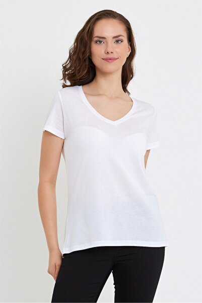 VENA Μπλουζάκι Boyfriend V Neck Regular Fit (Modal) - Λευκό