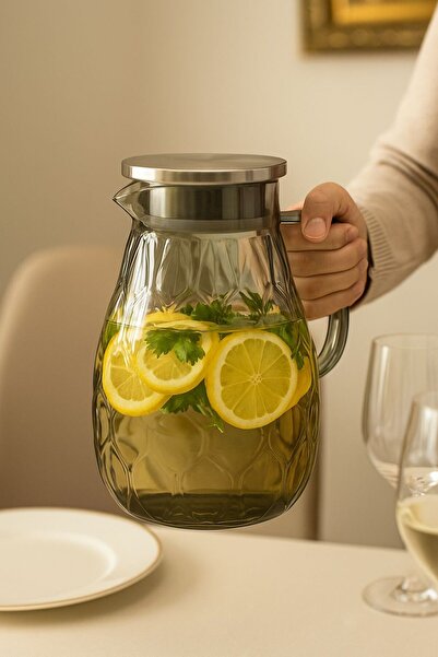 MadaMelya Termisil Isıya Dayanıklı Metal Kapaklı Sürahi 1800Ml 5090 Süzgeç Ba...