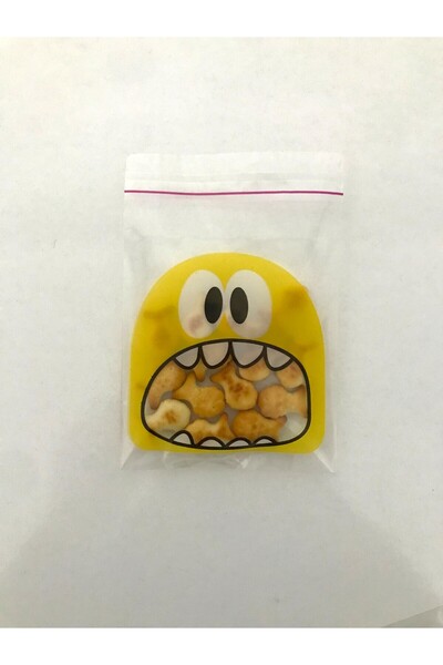 HG AMBALAJ 100 Adet 10x14 Cm Sarı Canavar Figürlü Bantlı Şeffaf Opp Jelatin Poşet, Kurabiye Poşeti