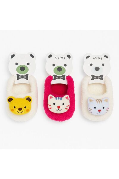Akface plush indoor newborn baby booties with rattle toy