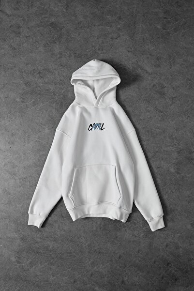 Slatra Чоловічий білий картель з рельєфним принтом, капюшон, оверсайз-светр