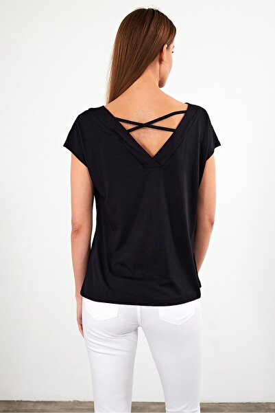 VENA Μπλουζάκι Almira με λαιμόκοψη V με λεπτομέρεια στην πλάτη (Modal) - Μαύρο