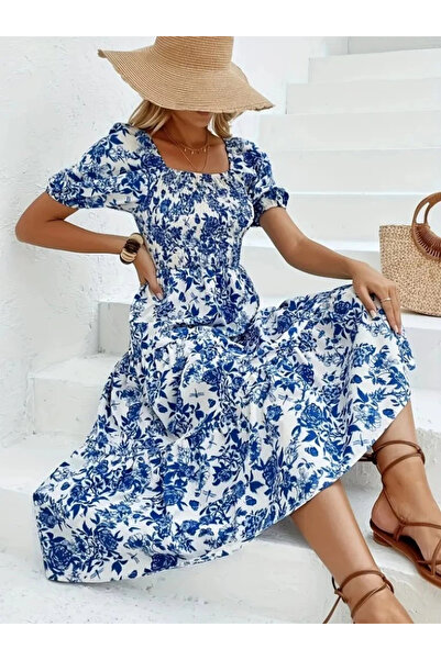 Bijuterria Γυναικείο φόρεμα MDB με κοντό μανίκι, τετράγωνο λαιμόκοψη και ελασ...