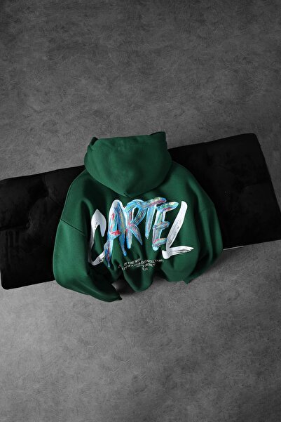 Slatra Erkek Haki Cartel Kabartma Baskılı Kapüşonlu Oversize Sweatshirt