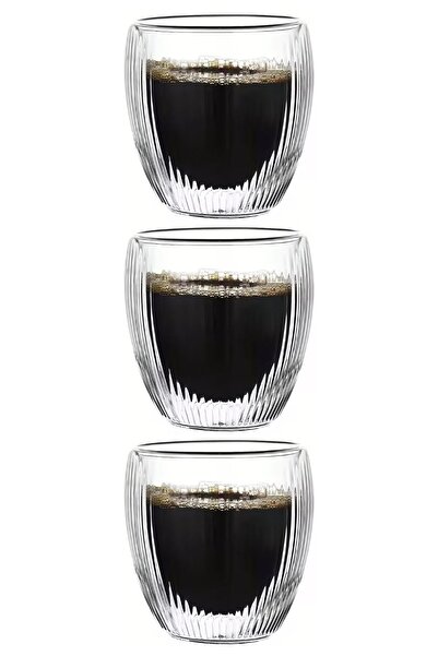 Atlas Mutfak Double Walled Striped Glass, Coffee, Latte, Espresso, Soft Drink...