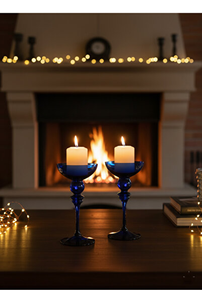 Paşabahçe Mavi Kristal Mumluk 2’li Set – 26 cm Dekoratif Şık Masa ve Salon Aksesuarı