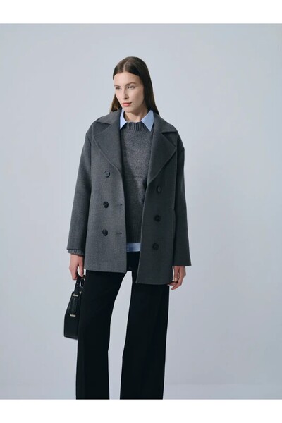 IDA Collection Double Button Short Coat Dark Gray