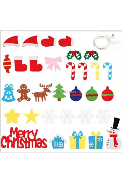 OEM Brad de Crăciun din fetru pentru copii, 32 de decorațiuni, lucrat manual, 100x70cm, multicolor