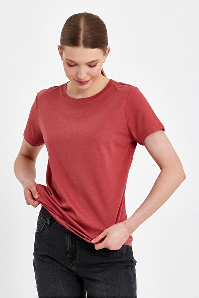 VENA Boyfriend Crew Neck Regular Fit T-Shirt (Modal) - Terracotta