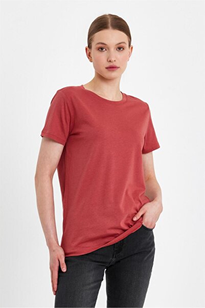 VENA Boyfriend Crew Neck Regular Fit T-Shirt (Modal) - Terracotta