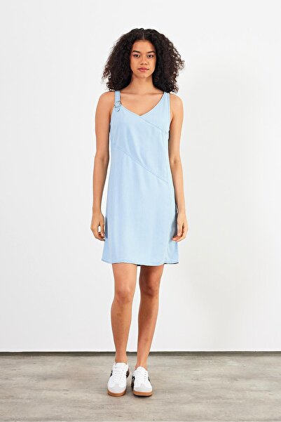 VENA Angelica Sky Blue V-Neck Regular Fit Dress