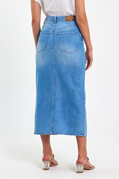 VENA Fusta creion din denim cu fantă Rita Midi Med Blue - Med Blue