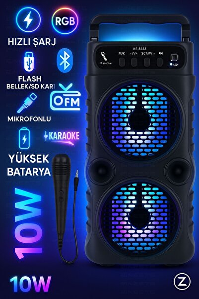 Zineets 90 Db Sd Kart Aux Usb Girişli Siyah Kablosuz Bluetooth Speaker Hoparlör Ses Bombası Fm Radyo