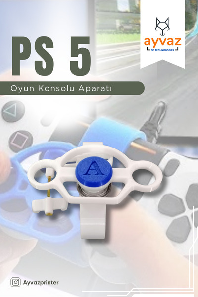 ayvazprinter Playstation 5 Marka, 8x8x5,5 cm Boyutlu, Oyun Konsolu Direksiyon Aparatı