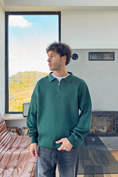 Flaw Wear Half Zip Triko Kazak Yeşil