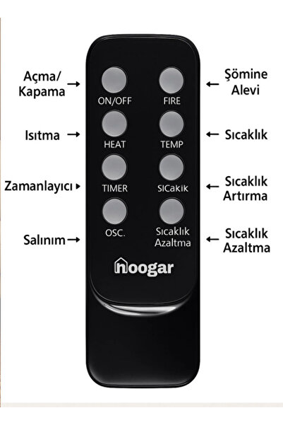 Hoogar German 2701 L GREY OLED Şömineli Ekran Dijital Göstergeli Kule Tipi Seramik Fanlı Isıtıcı