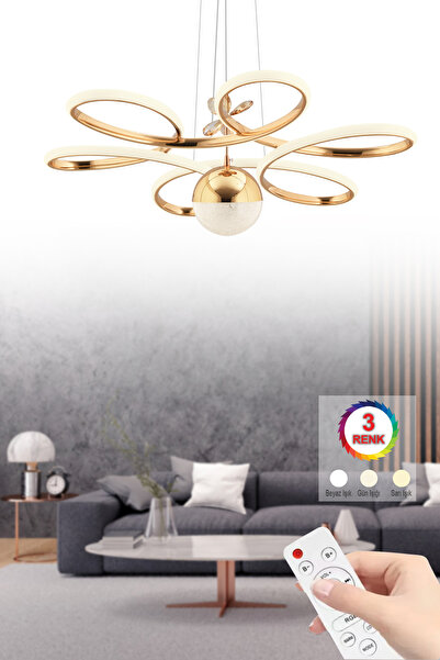 İstanbul Avize İstanbul Avize Papatya Gold 3 Renk Ledli Kumandalı Modern Led ...
