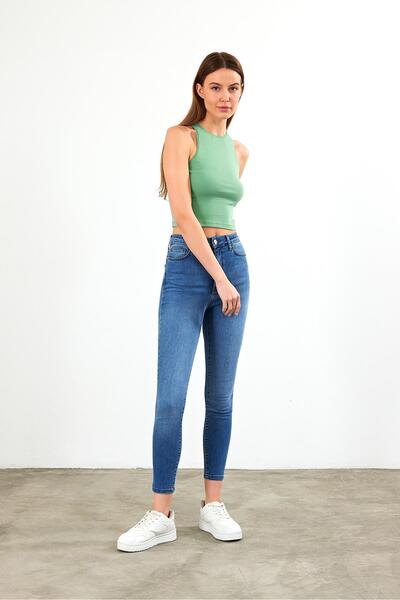 VENA Pantaloni skinny Holly albastru închis cu talie extra înaltă - albastru închis