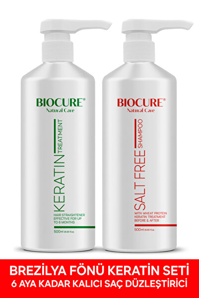 Biocure Kalıcı Saç Düzleştirici Brezilya Keratin Saç Bakımı Set Tuzsuz Arındırıcı Şampuan Brezilya Fönü