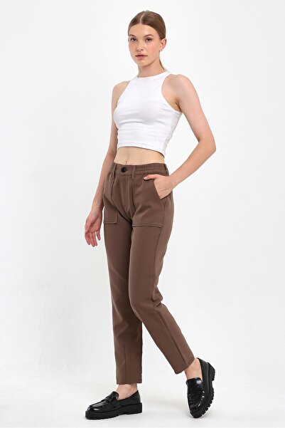 VENA Norah Elastic Waist Gabardine Smart Παντελόνι - Mink