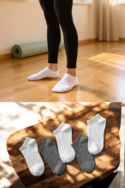 KAYSSOCK Комплект от 5 чифта памучни чорапи за жени и мъже в цвят сиво и бяло...