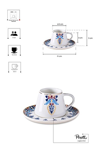 Perotti Blue Ege 6 Person Porcelain Coffee Cup Set