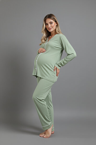 Talvien Fitilli Bambu Kumaş Uzun Kollu Düğmeli Salaş Takım – Hamile İçin Uygun