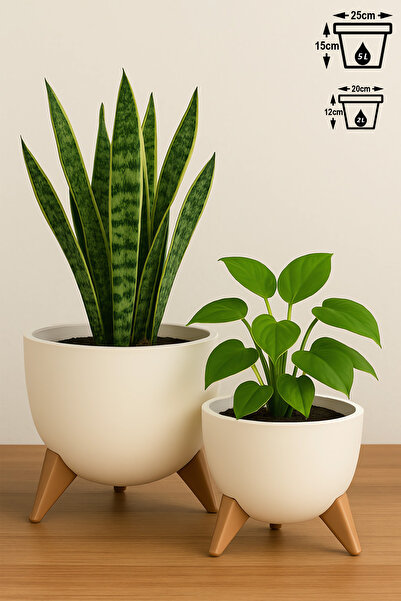 ToXA 2li Küre Saksı Seti Ayaklı Süzgeçli Plastik Çiçek Saksısı Set