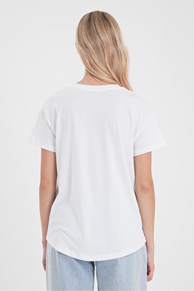 VENA Γυναικείο μπλουζάκι με λογότυπο με λαιμόκοψη με κανονική εφαρμογή-Λευκό