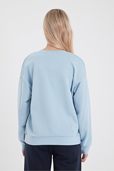 VENA Hanorac din bumbac cu imprimeu cu logo pentru femei - Albastru cer