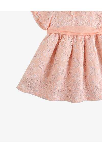 Gingersnaps Girls' Lace Dress with Waist Tie and Short Sleeves