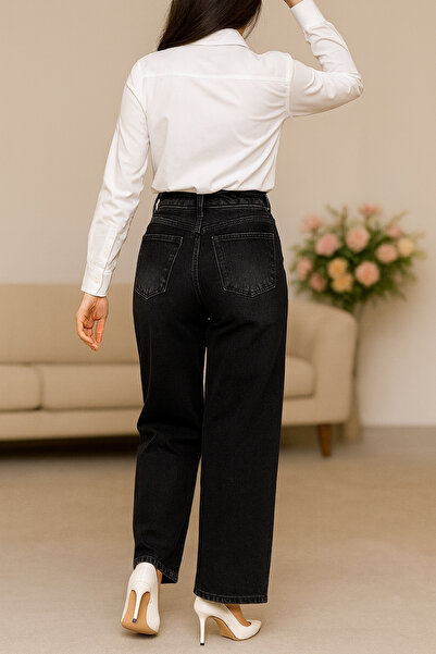 CEDY DENIM High Quality Women Palazzo High Waist Cotton Jean Pants-Black-C613